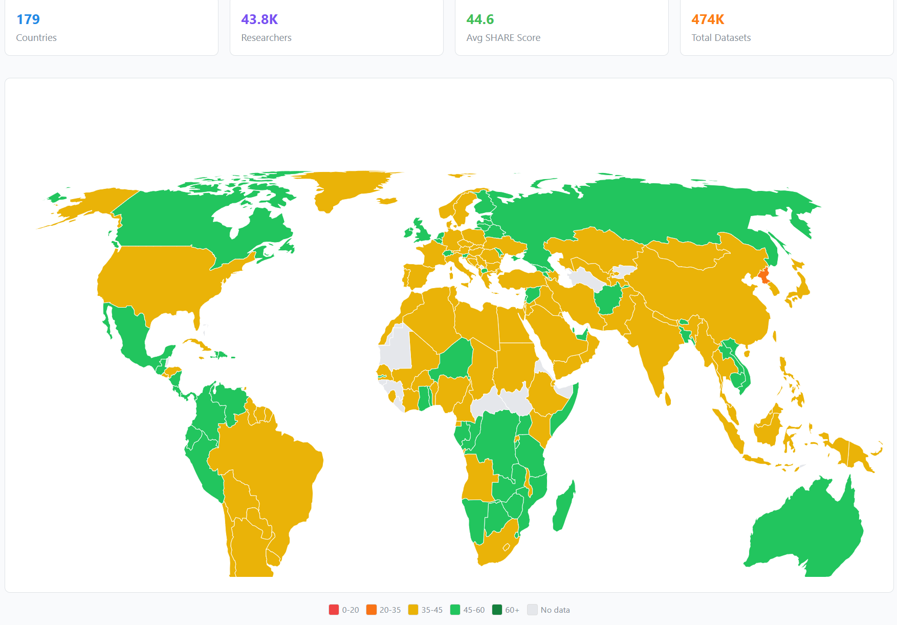 Global map, 179 countries scored
