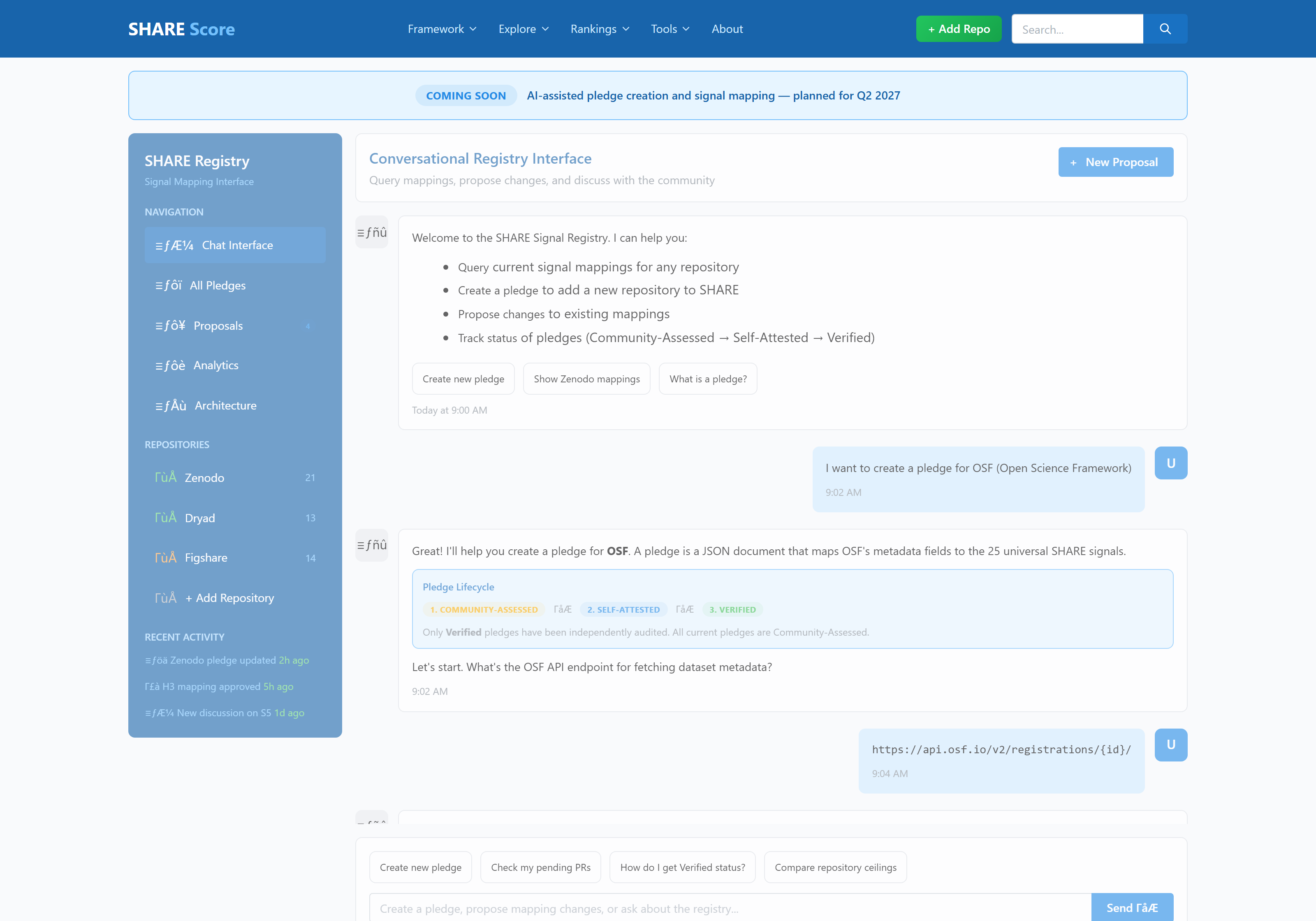 Conversational registry interface